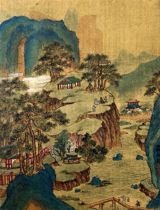 An album of twelve Chinese paintings on silk, c.1900, 36cm x 26cm